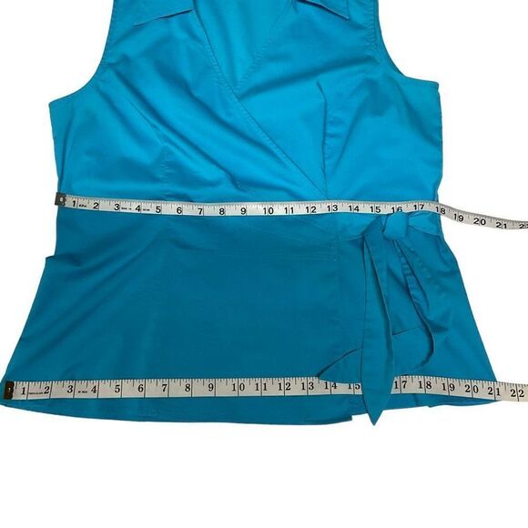 Elementz Top Wrap V Neck Surplice Front Teal Blue Green Button Tie Wrap Medium - Picture 7 of 13